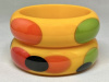 SZ72 Shultz marigold bakelite bangles with multicolor dots